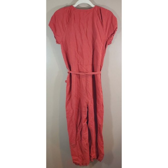 Madewell Red Pleat Sleeve Button Down Linen Blend Jumpsuit Sz 6 - Picture 6 of 10